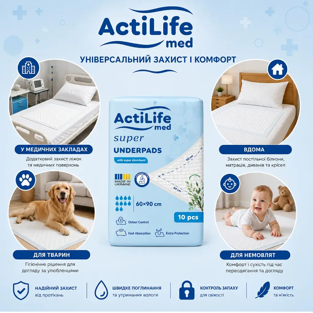 Пелюшки для малюків ActiLife Med Super 60 х 90, 10 шт (4820174981433) - фото 7