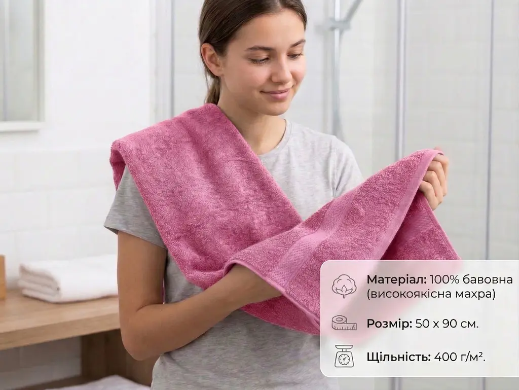 Рушники махрові 50х90 см з 100% натуральної бавовни 3 шт. рожеві - фото 3