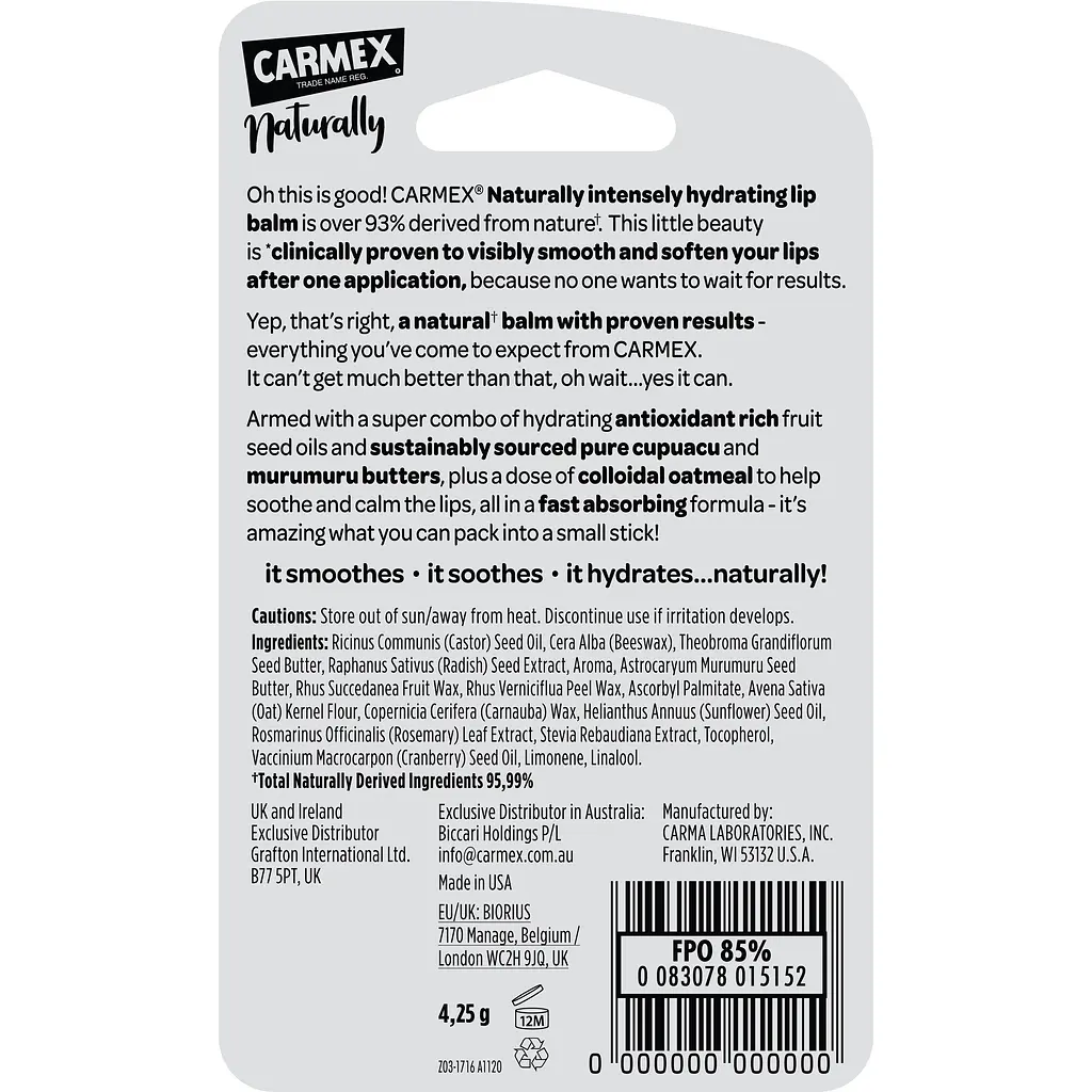 Бальзам для губ в стике Carmex Naturally со вкусом груши 4.25 г - фото 4