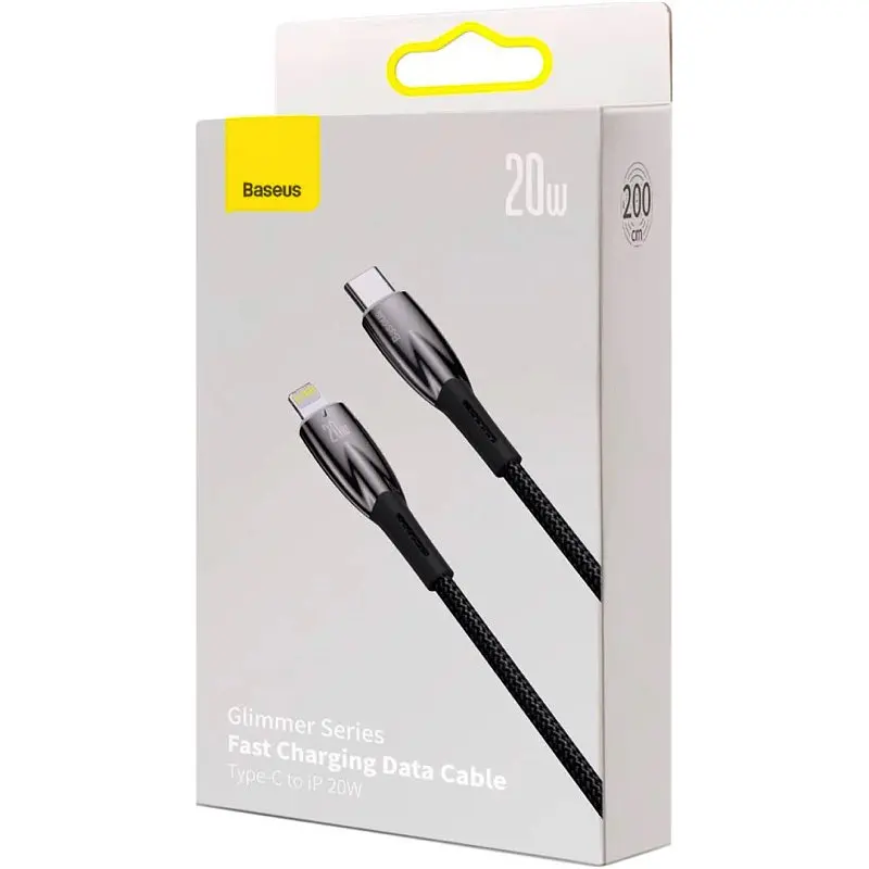 Кабель Baseus Gli ммer Series Fast Charging Data Cable Type-C to iP 20W 2 м чорний - фото 2