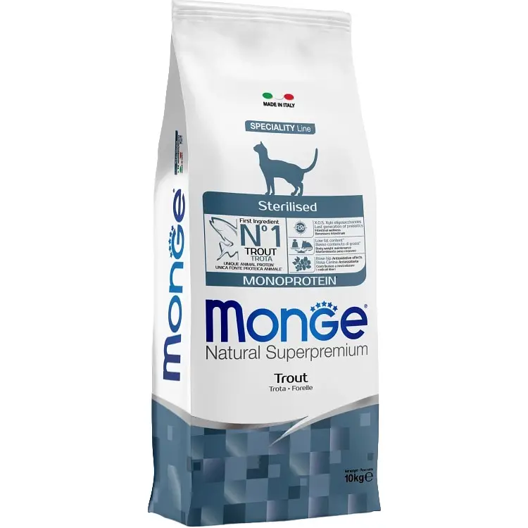 Сухий корм для дорослих стерилізованих котів Monge Cat Sterilised з фореллю 10 кг