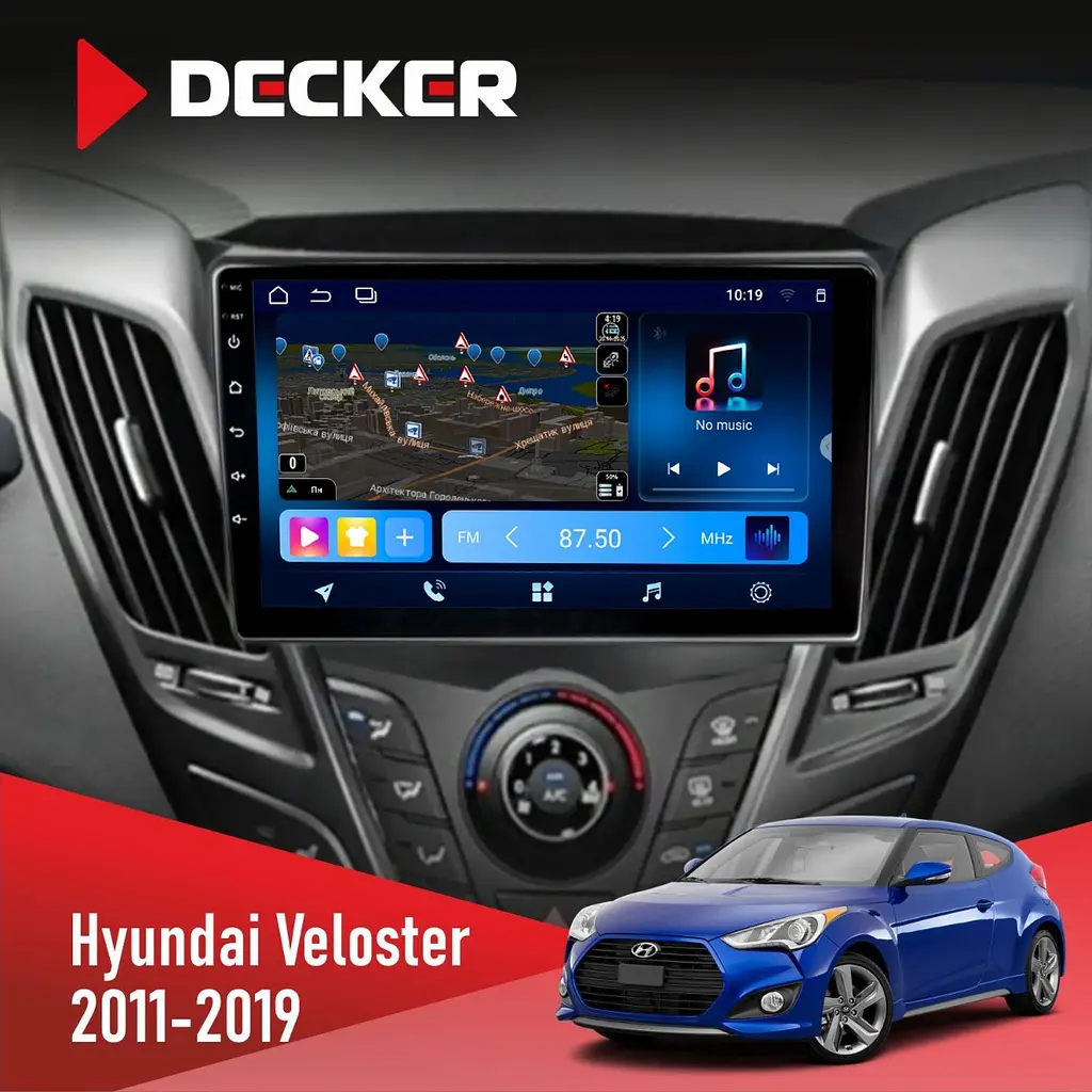 Штатна магнітола Hyundai Veloster 2011-2019 Decker D9-008 8x128 DSP 4G Decker (НФ-00005824)