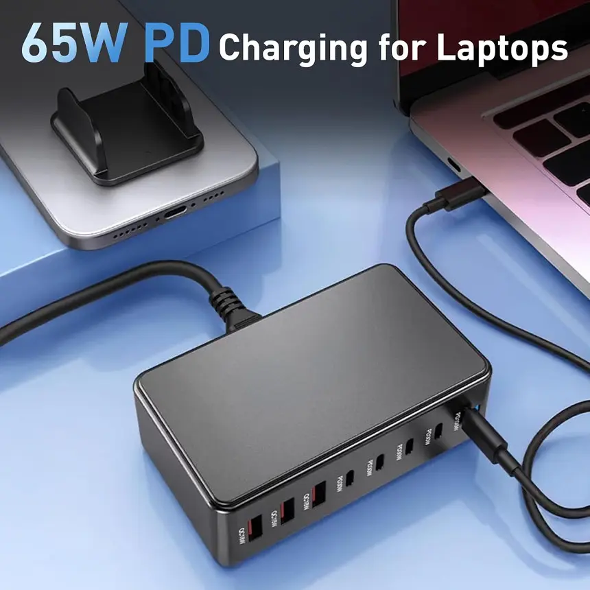 Зарядная станция ILEPO 600W многопортовая на 3 USB + 5 Type-C / сетевое мультизарядное устройство Black (19027) - фото 5