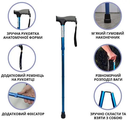 Тростина алюмінієва складна телескопічна Doctor Life 11874/F/SZ-BLU синій (11874/F/SZ-BLU-2447) - фото 10
