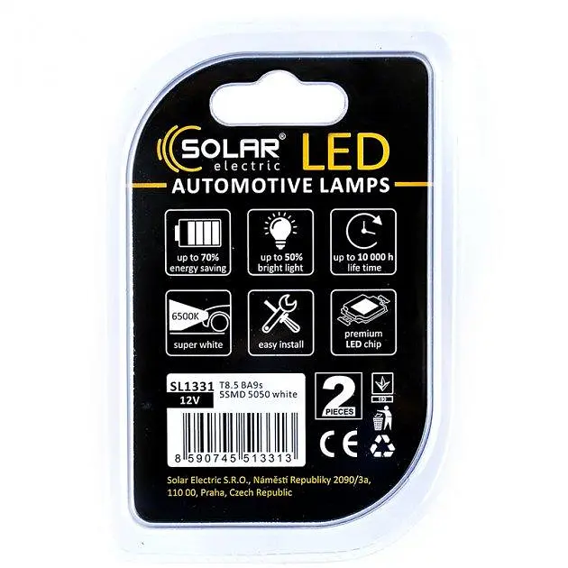 Автолампи світлодіодні Solar LED 12V T8.5 5SMD white 2шт SL1331 - фото 2