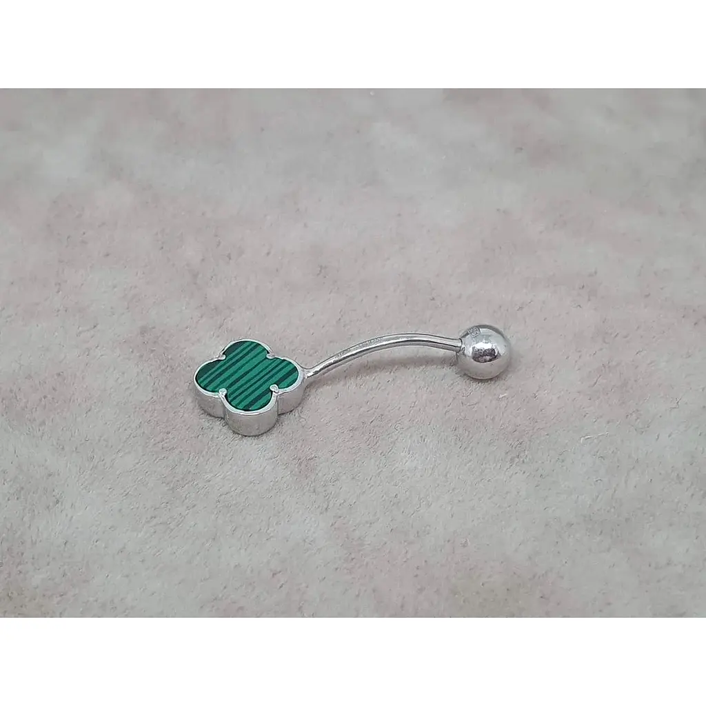 Срібна сережка для пірсингу пупка Ірій з малахітом. 6026.1 - фото 3