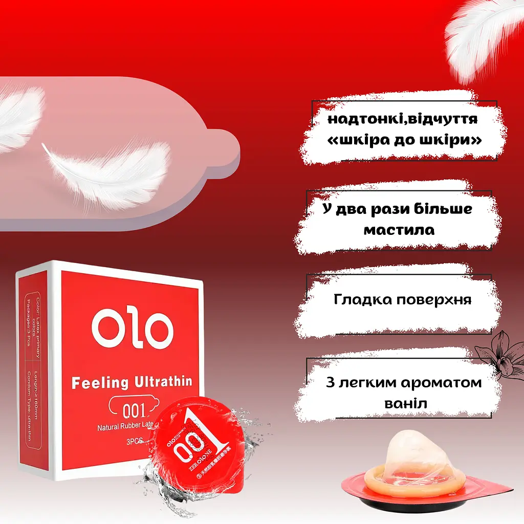 Презервативы Olo Red 0.01 ультратонкие ваниль 3 шт. (ROZ6501053486) купить в Киеве, Украине | MAUDAU: цена, отзывы, характеристики