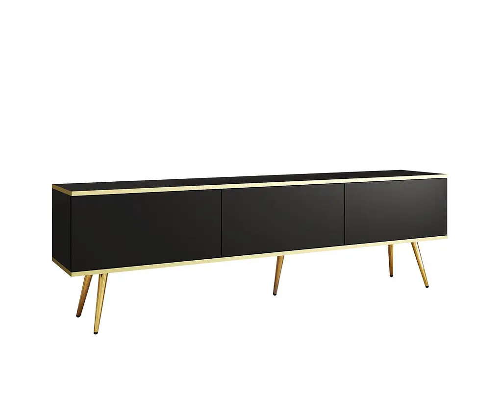 Тумба под телевизор Perfect Home Оро/Oro 3-дверная с золотыми ножками RTV175 Черный (PFH-091321) - фото 3