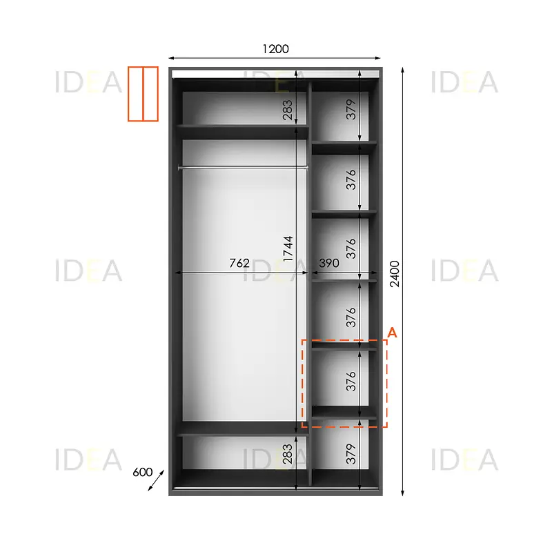 Шафа-купе Idea серія 1 120 x 60 x 240 см Антрацит - фото 2
