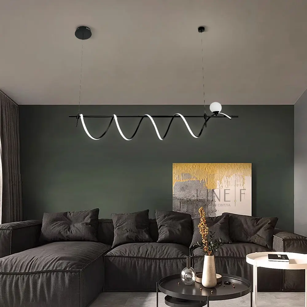 Удлиненная черная LED люстра со светодиодной волной и белым плафоном Line.F MJ 189-1500 BK - фото 6