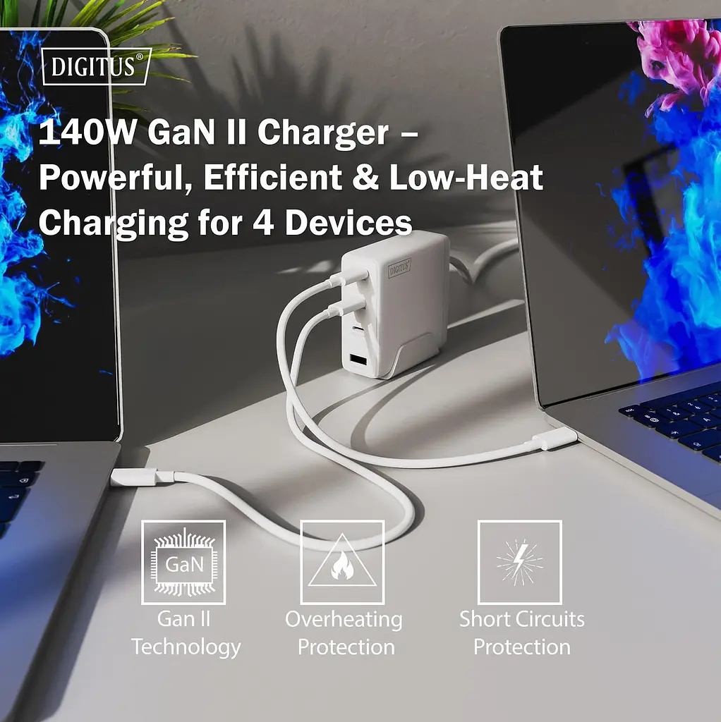 Digitus Зарядний пристрій GaN 3хUSB-C, 1хUSB-A, 140W - фото 3