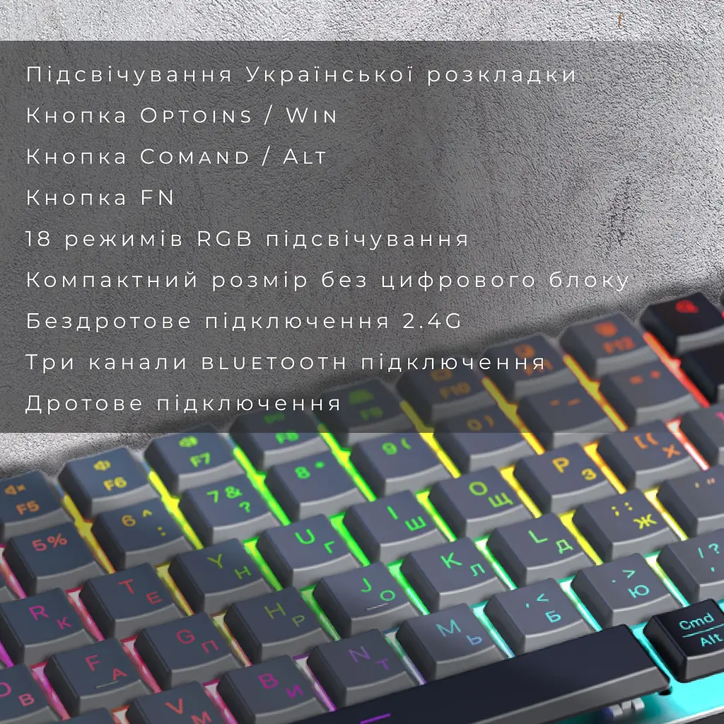 Клавиатура GamePro Red Swich Low Profile RGB Wireless Bluetooth USB Dark Gray беспроводная (MK230R) - фото 9