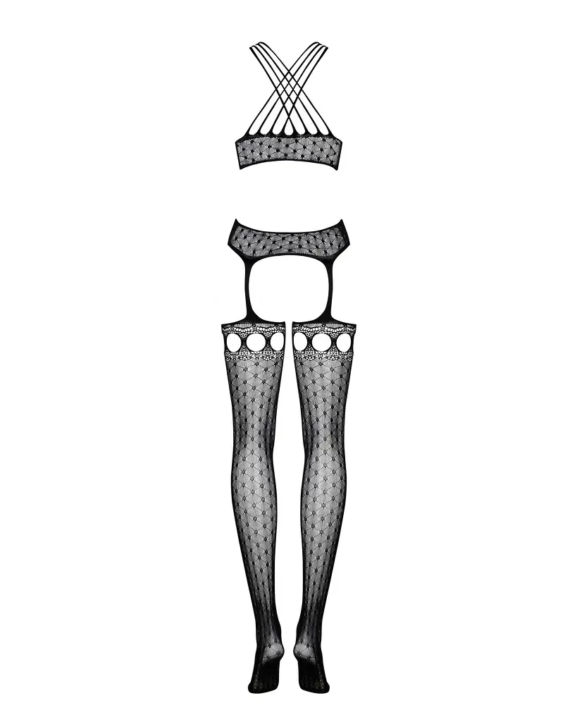 Бодістокінг Obsessive Bodystocking G313 S/M/L, шнурівка, геометричний декор - фото 6