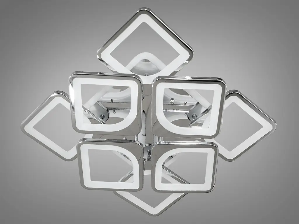 Стельова LED-люстра Diasha S8060/4+4HR 3color з пультом і димером, хром, 130W, 7150 lm, квадратні акрилові плафони 49x49 см - фото 5