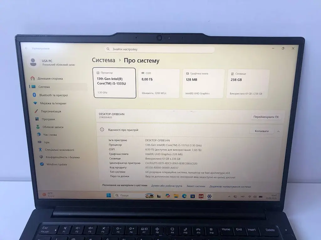 Ноутбук Lenovo Thinkpad Е14 Gen 5 (i5-1335U / 8GB / SSD 256GB / 14" 1920x1200 IPS) б/в - фото 6