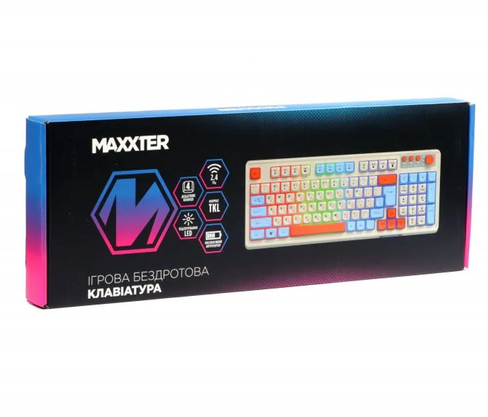 Клавіатура ігрова бездротова Maxxter KBGW3C01 2.4G Wireless White-Blue - фото 5