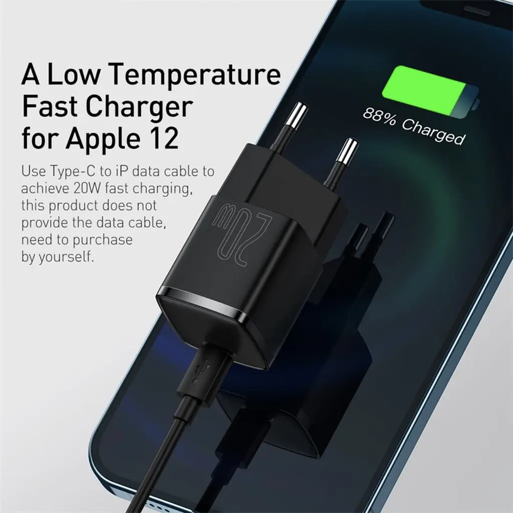 Мережевий адаптер живлення Baseus 20W Cube PD Type-C (CCXF-A01 / CCXFK20E) зарядний чорний - фото 4