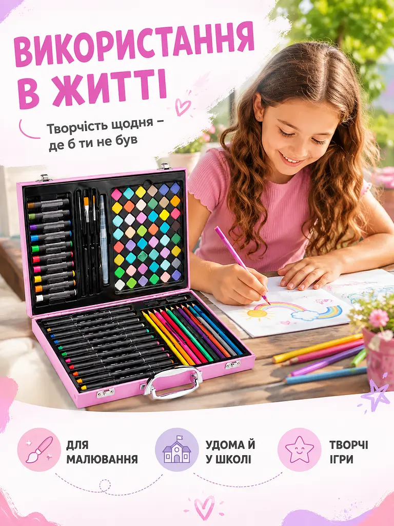 Дитячий набір для творчості Єдиноріг 85 предметів у рожевій валізі (49676066) - фото 4