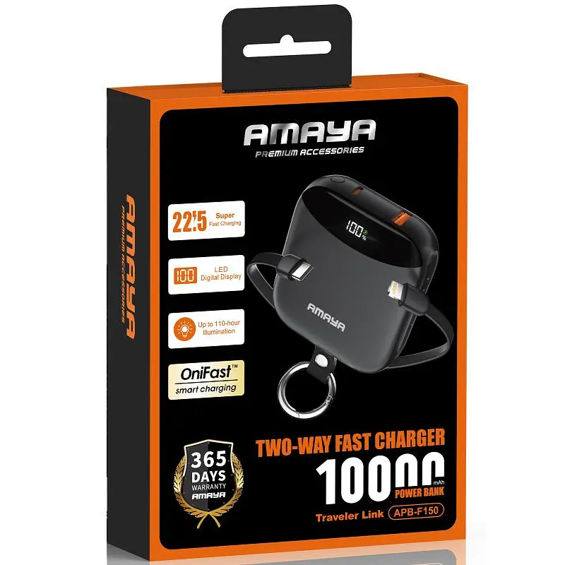 Портативне ЗП Power Bank F150 22.5W з дисплеєм і кабелем 10000 mAh Black Amaya teh0029452 - фото 2