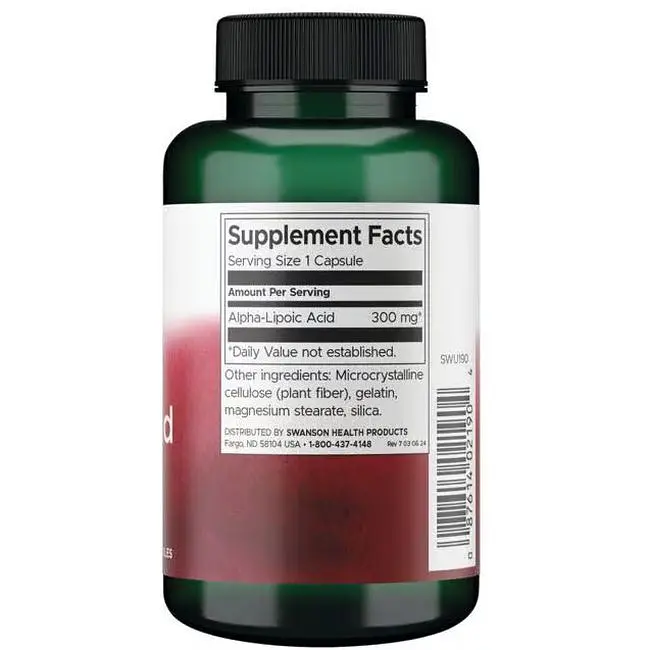 Альфа-ліпоєва кислота Swanson Alpha Lipoic Acid 300 мг 120 капсул (100-48-0650158-20) - фото 2