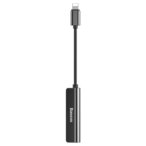 Адаптер Baseus L 52 3 in 1 Lightning Male to 3.5 mm+2 Lightning Female Black (CALL 52-01) - фото 4
