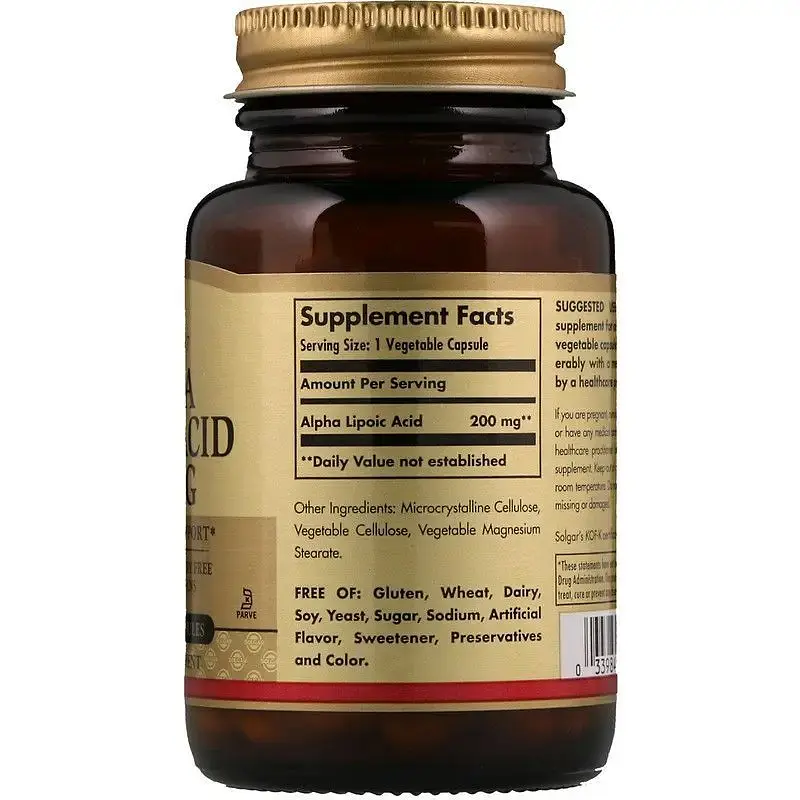 Альфа-ліпоєва кислота Solgar Alpha Lipoic Acid 200 мг 50 веган капсул - фото 2