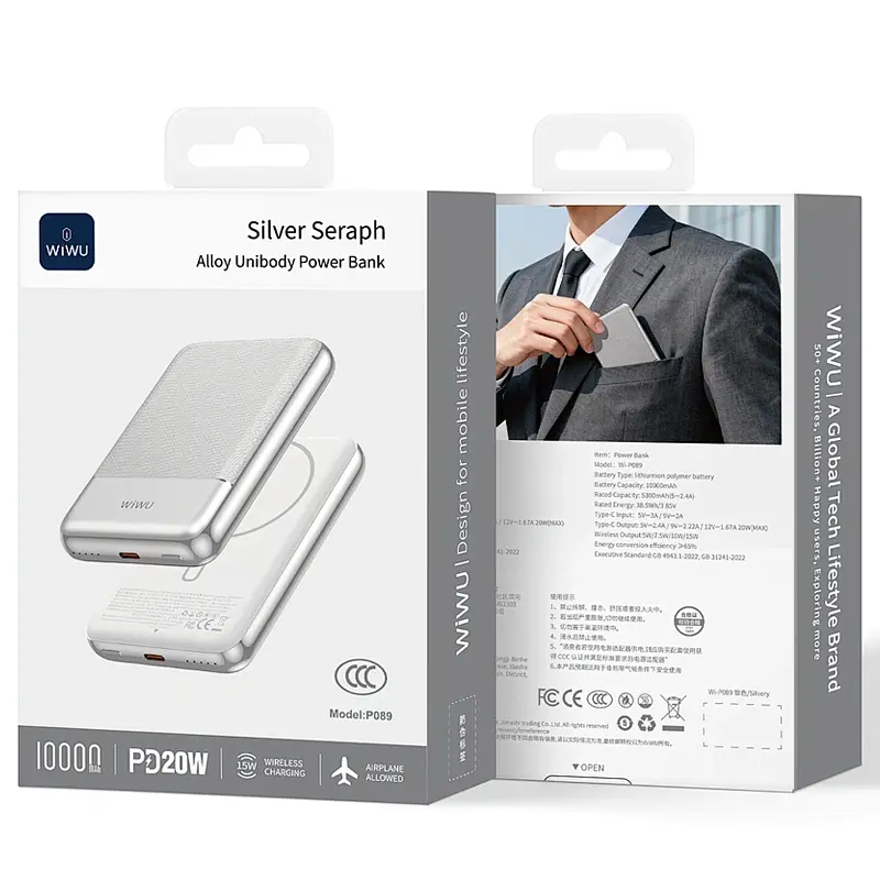 Портативне ЗП Power Bank P089 Seraph PD20W із БЗП 10000 mAh Silver Wiwu teh0029384 - фото 4