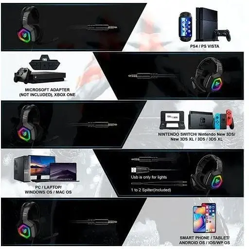 Ігрові навушники з підсвічуванням Onikuma K10 Gaming with LED чорні - фото 9
