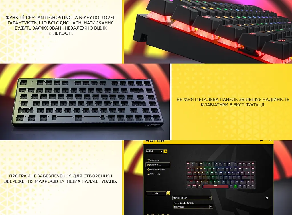 Клавіатура ігрова механічна бездротова HATOR HTK-287 UA Icefall Mecha TKL Wireless Rainbow Black - фото 9
