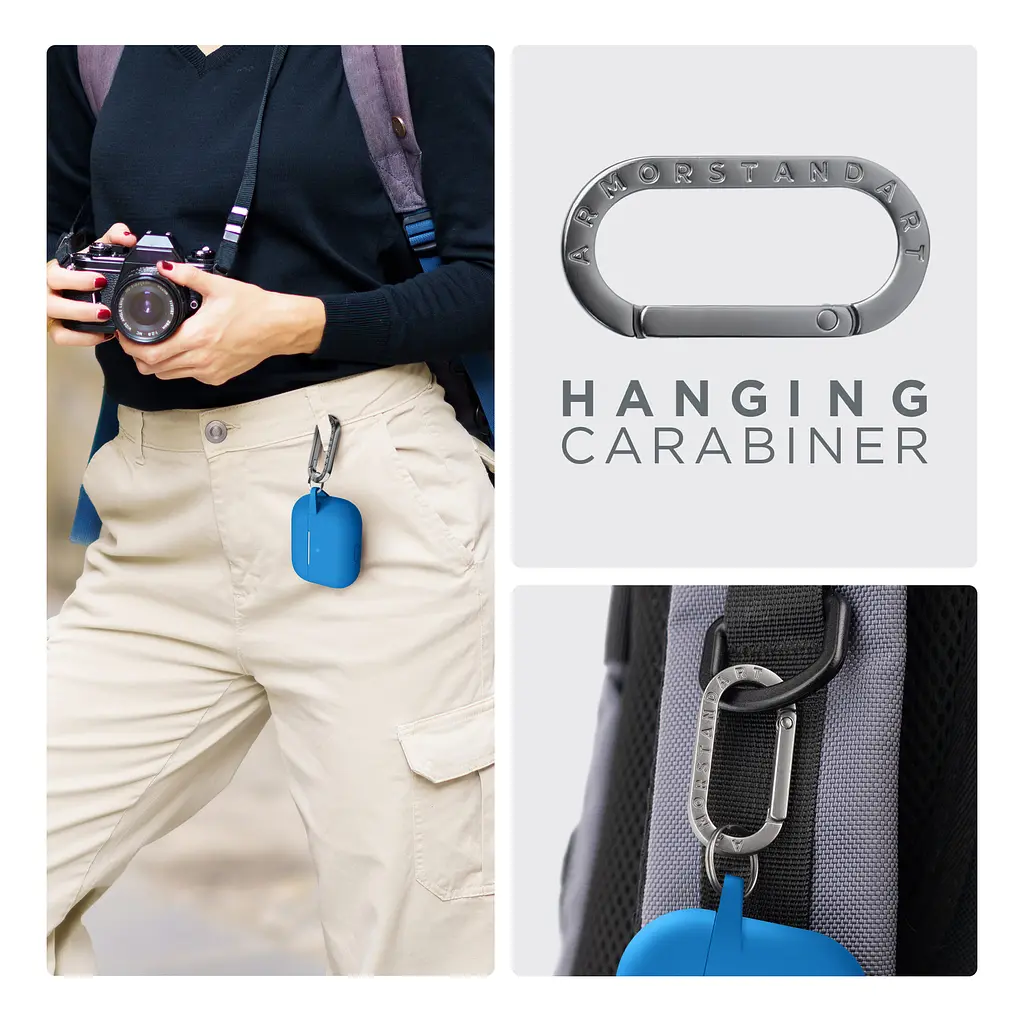 Силіконовий чохол для навушників Apple AirPods Pro, Hang Case, синій, ультратонкий захисний кейс товщиною 2 мм, захист від подряпин, пилу та ударів, компактний, з карабіном для кріплення, ArmorStandart (ARM56073) - фото 6
