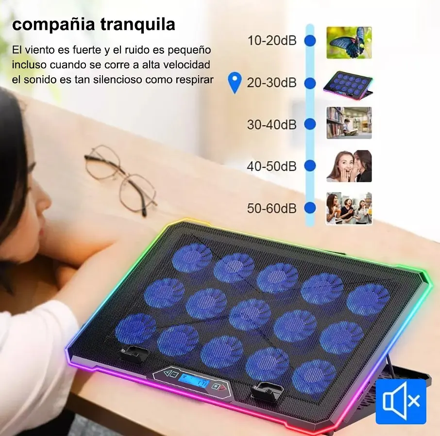 Охолоджувальна підставка для ноутбука до 21 дюймів Ice Coorel K-15D 15 fans RGB - фото 9