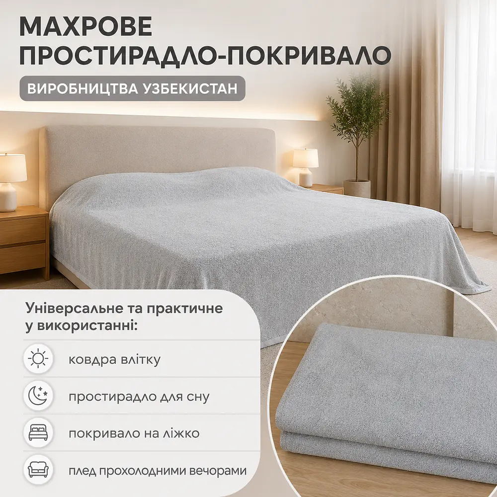 Простирадло махрове Vin San 150х200 щільність 400 г/м2 сіре - фото 3