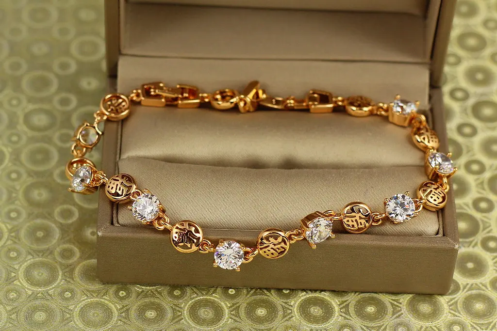 Браслет Xuping Jewelry Дзен з каменями 22 см 6 мм золотистий