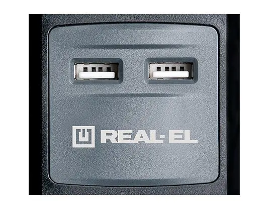 Фільтр живлення REAL-EL RS-3 USB CHARGE 1.8 m Black - фото 2