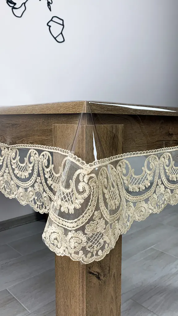 Силиконовая скатерть прямоугольная с кружевом Арка 15 см 300х140 см Бежевый - фото 8