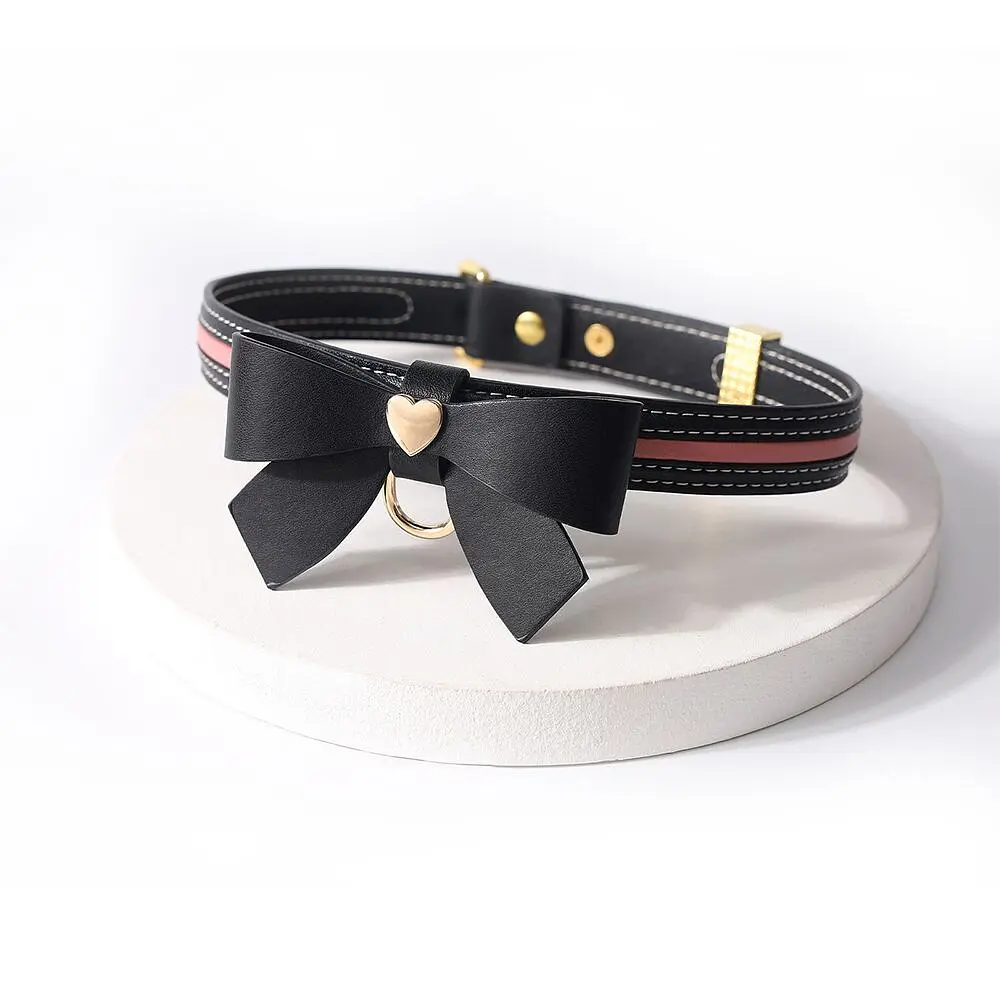 Нашийник з повідцем LOCKINK SEVANDA Love Heart Butterfly Leather Collar Set, чорно-рожевий, з бантом - фото 4