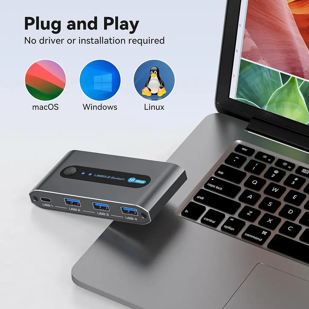 PVBCTCSID 10 Гбіт/с USB C-комутатор для двох ПК, спільне використання пристроїв USB C та A для миші, клавіатури, принтера - фото 5