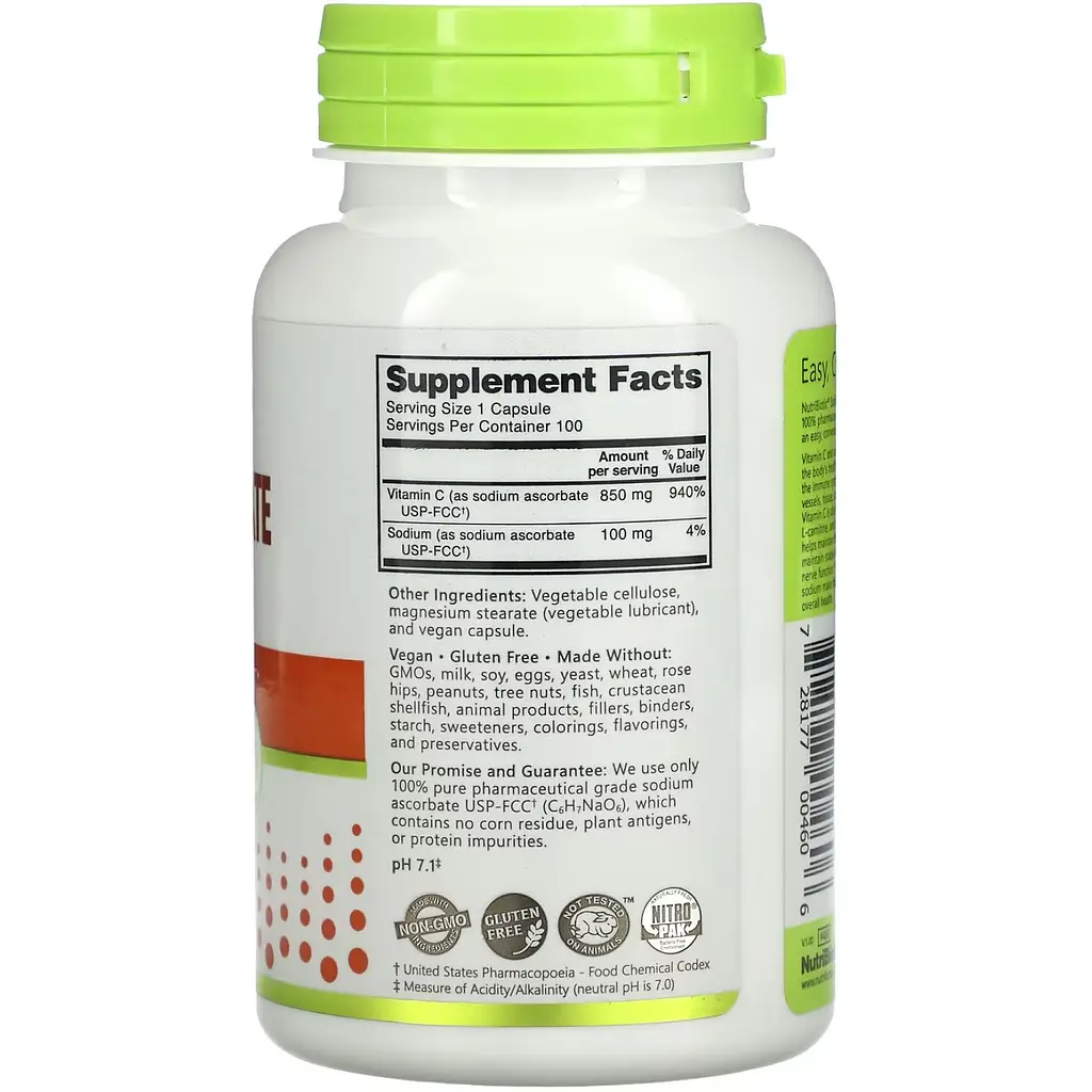 Аскорбат натрия NutriBiotic Sodium Ascorbate 100 капсул - фото 2