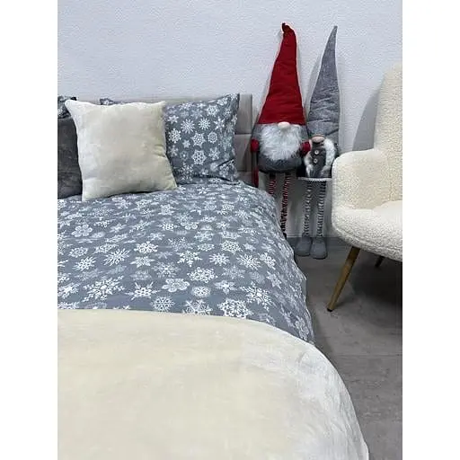 Комплект постільної білизни Ecotton полуторний 15501 Сніжинка на сiрому (24260) - фото 4