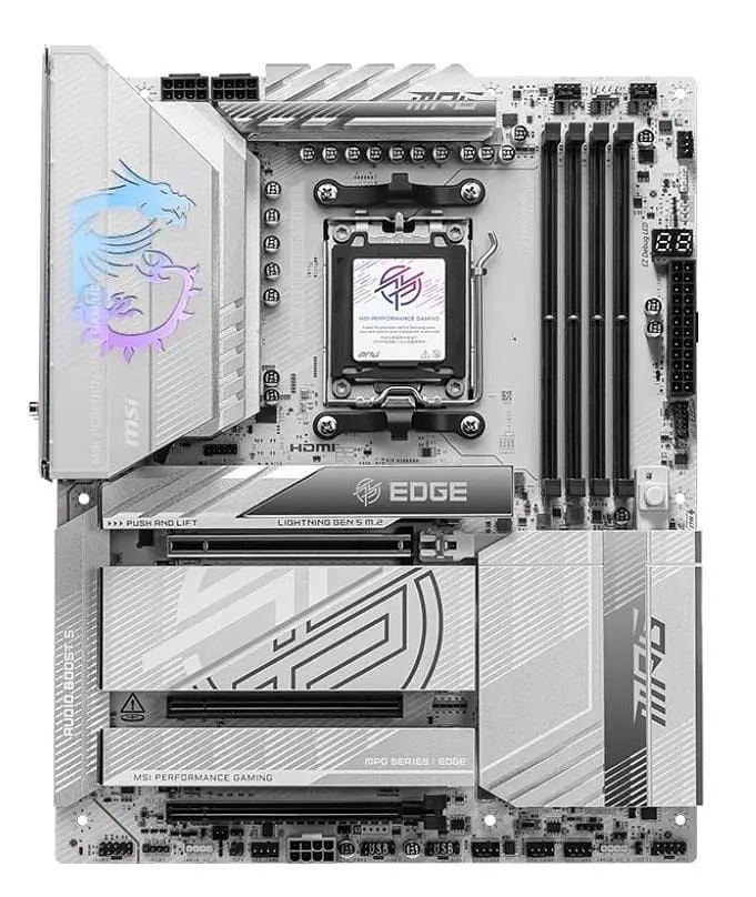 Материнська плата AM5 MSI MPG X870E EDGE TI WIFI, X870E, 4xDDR5, Int.Video (CPU), 4xSATA3, 4xM.2, 1xPCI-E 5.0 x16, 1xPCI-E 4.0 x16, 1xPCI-E 3.0 x16, ALC4080, 8126VB, WiFi 7, Bluetooth 5.4, 13xUSB 3.2 / 8xUSB 2.0, HDMI/2xType-C, ATX - фото 2