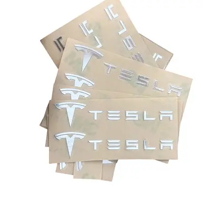 Наліпка з логотипом Tesla метал, на клейкій стрічці 1шт (універсальна) - фото 4