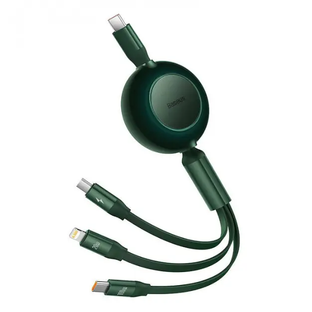 Кабель Baseus Bright Mirror 2 Series Retractable 3-in-1 Cable Type-C to MicroUSB+Lightning+Type-C 100W 1.1m CAMJ010206 Green - фото 2
