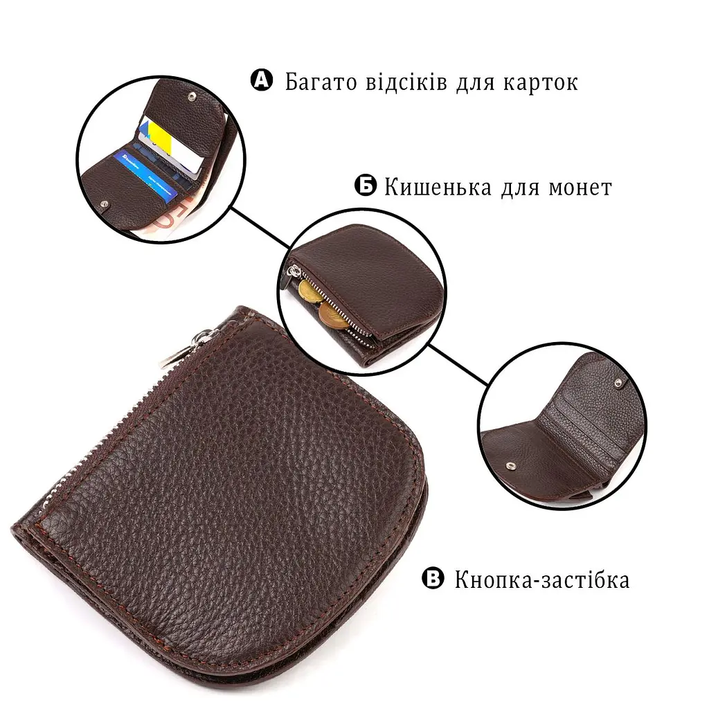 Напівкругле портмоне жіноче з натуральної шкіри флотар Canpellini 21835 коричневе - фото 4
