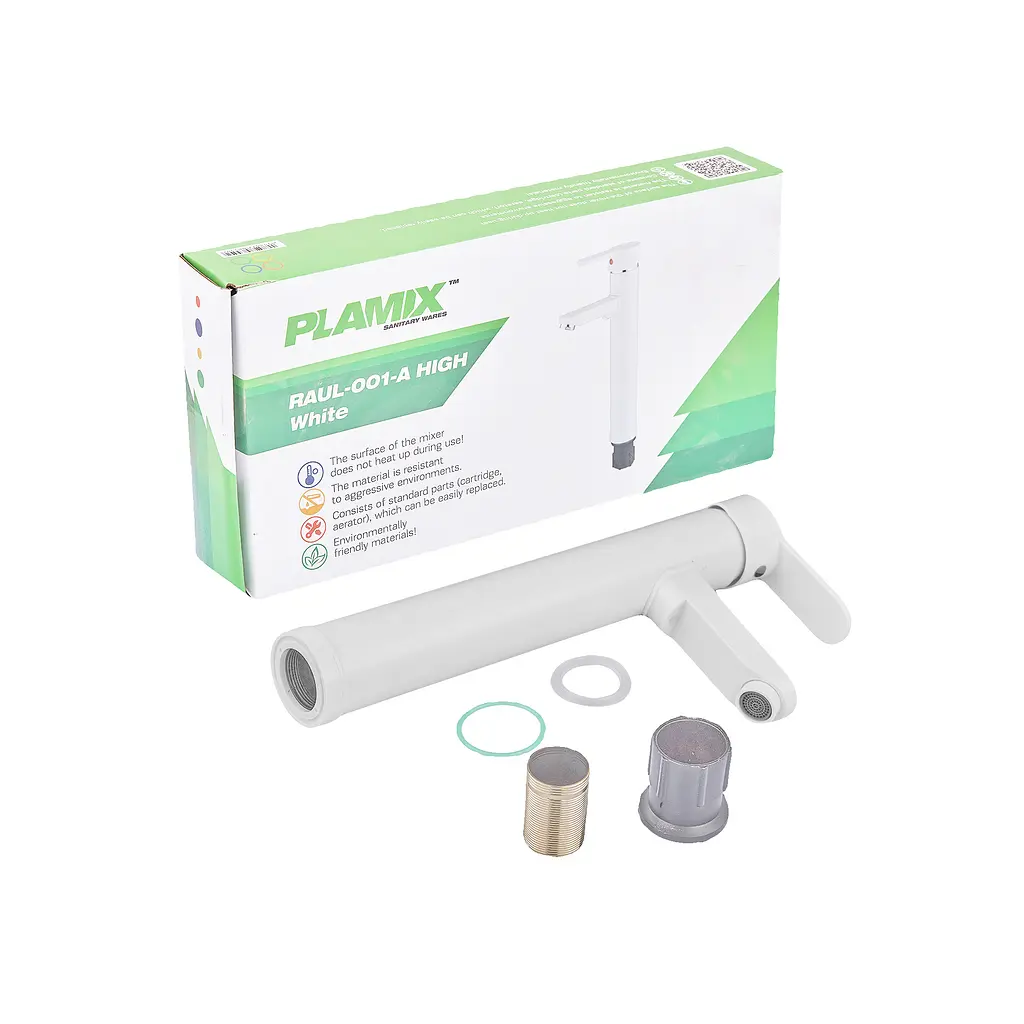 Змішувач для умивальника Plamix RAUL-001-A High White PM0655, Білий - фото 7