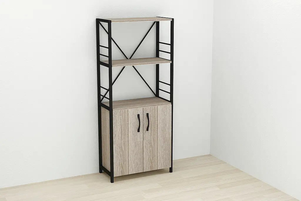 Етажерка 3/60 Ferrum-decor Серії Конект із тумбою 144x60x28 Чорний ДСП Сонома Трюфель (FRD-104446) - фото 2
