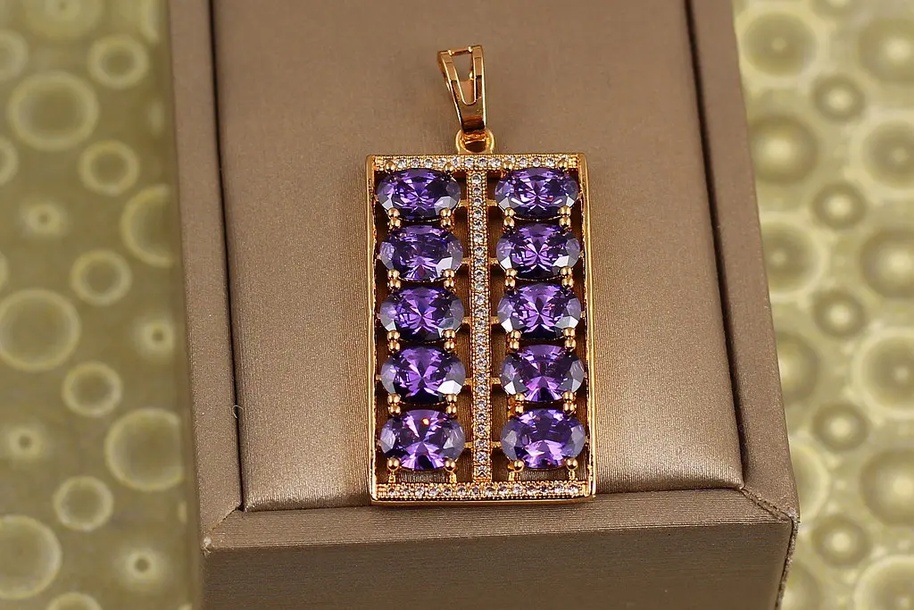 Кулон Xuping Jewelry прямокутник фіолетові камені 3,2 см золотистий