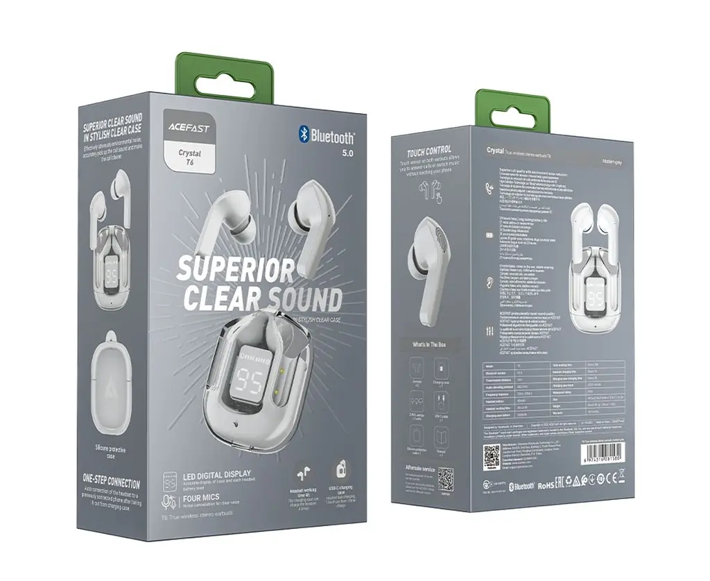 Беспроводные TWS наушники Acefast T6 вакуумные серые - фото 5