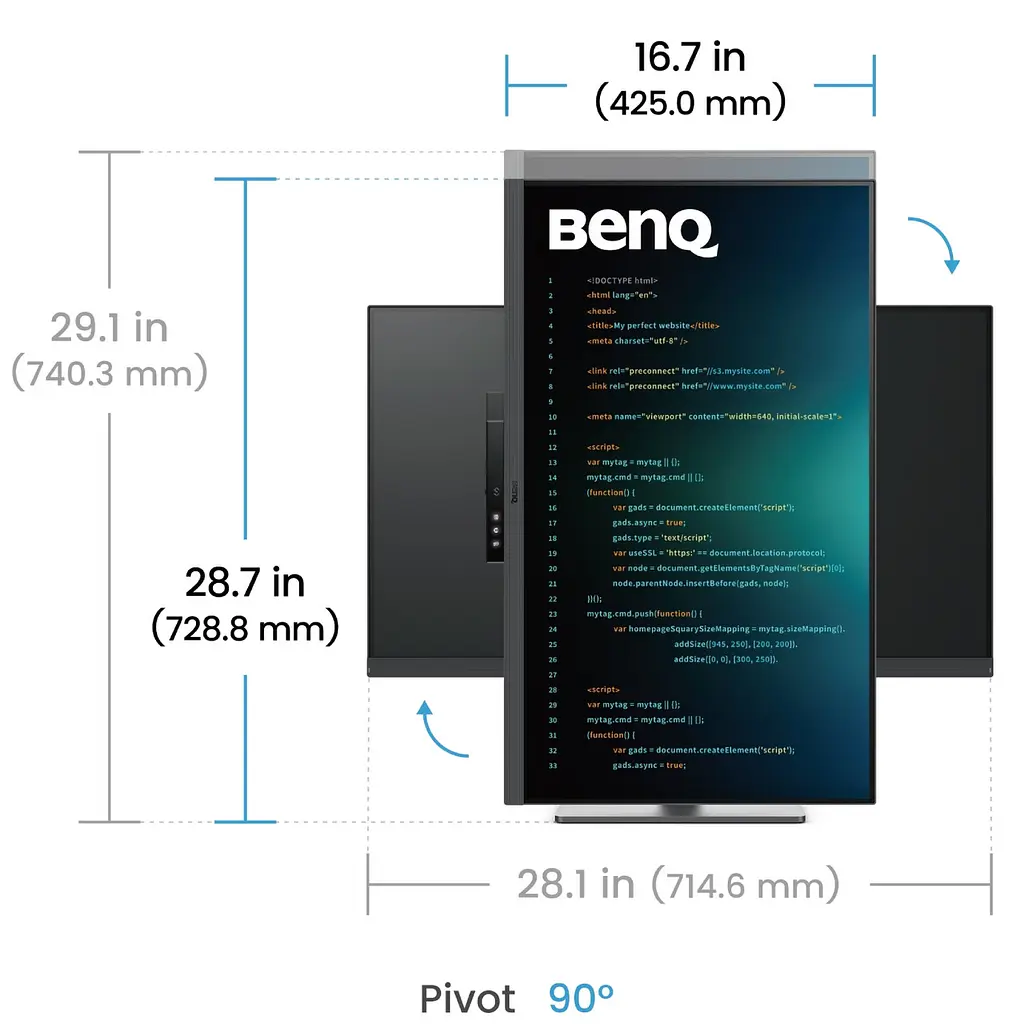 Монітор TFT 31.5 BenQ RD320U, 4K, IPS, 2хHDMI, DP, USB-C, USB-hub, HAS, Pivot, кільк., сірий - фото 9