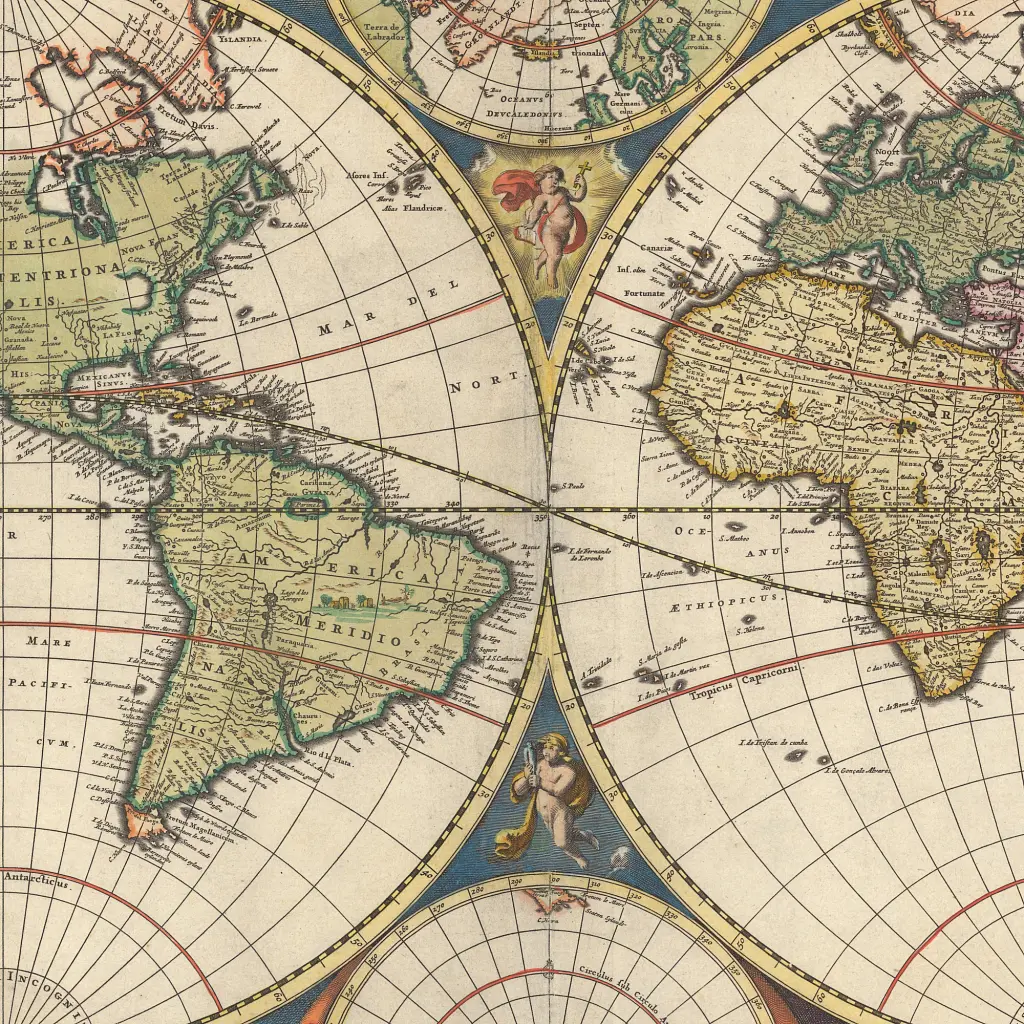 Інтер'єрна картина Стародавня карта Землі 1658, Earth Ancient Map, інтер'єрний декор, 60×75 см (id3038) - фото 4