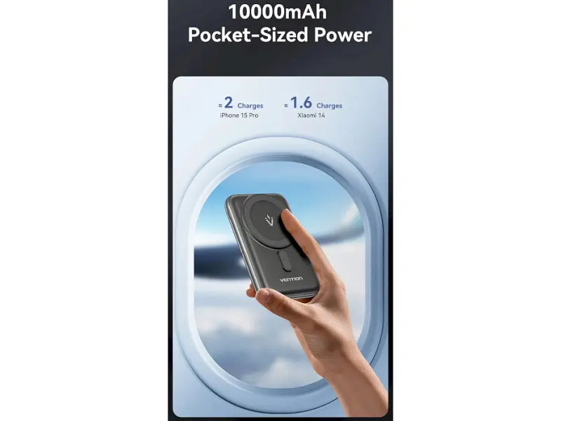 Зовнішній акумулятор (Power Bank) Vention Magnetic Wireless 10000mAh 20W Black (FHNB0) - фото 2